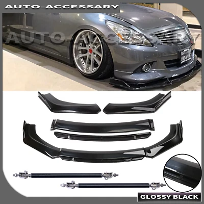 Kit de alerón divisor de labios parachoques delantero negro brillante para Infiniti G35 + varillas de puntal Foto 1 de 4