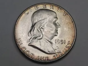 BU TONED 1951 argento Franklin mezzo dollaro. #16 - Foto 1 di 7