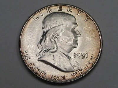 BU TONED 1951 Silver Franklin Half Dollar.  #16 - Image 1 of 4