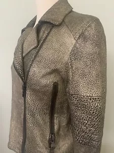 J BRAND Metallic Lamb Leather Moto Jacket-zip cuffs, fully lined-size L EUC - Picture 1 of 14