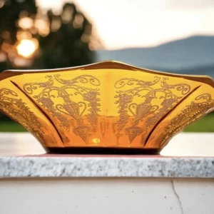 Vintage Cambridge #733 Urn and Birds Etching Decagon Amber Handled Bowl - Picture 1 of 11