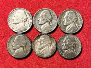 Jefferson Nickel 1943 - 1945 War-Time 35% Silver 6 Coin Lot - Picture 1 of 2