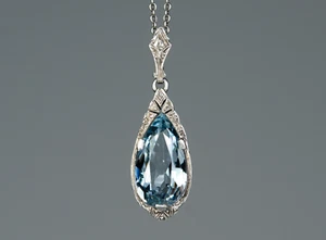 925 Silber - antiker Art Deco Anhänger - blauer Spinell - Bild 1 von 7