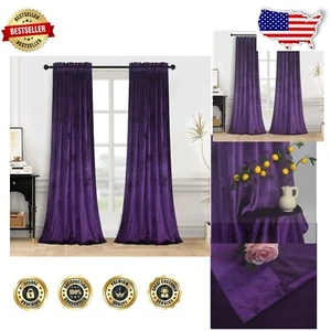Luxury Purple Velvet Drapes for Living Room - Room Darkening 2 Panels 52" x 108" - Picture 1 of 12