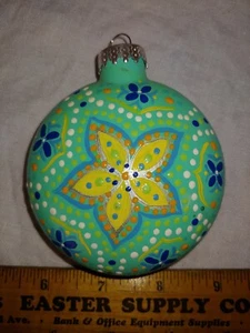 3 1/8" Handpainted Mandala Turquoise Multi Floral Christmas Holiday Ornament - Picture 1 of 5