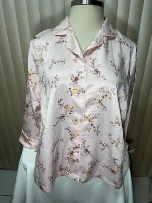 Charter Club Long Sleeve Pajama Top 1X Button Down Collard Pink Floral - Image 1 of 4