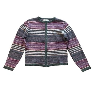 1990s VTG dressbarn Purple Multicolor Patterned Striped Zip Up Cardigan Sweater - Picture 1 of 5