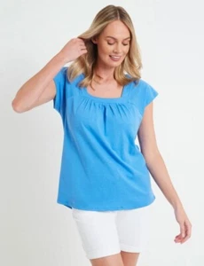 Cobalt BLUE Short Sleeve Slub Square Neck Tee Size 12 - Picture 1 of 3