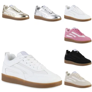 Damen Sneaker Low Schnürer Bequeme Metallic Schnür-Schuhe 841526 Trendy Neu - Bild 1 von 19