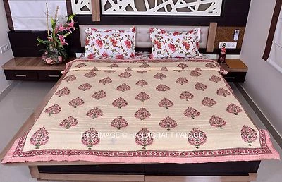 Indische Baumwolle Blumen Druck Kantha Decke Tagesdecke Wendbar Dekor Jaipuri - Bild 1 von 4