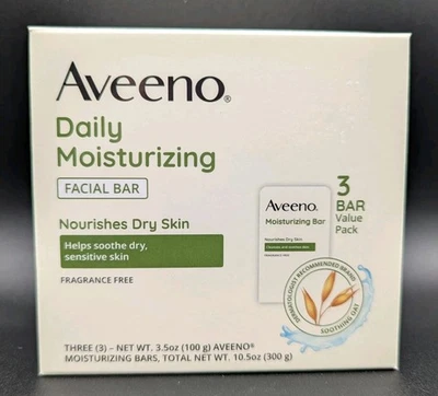 Barra de limpieza facial hidratante diaria Aveeno para piel seca, 3,5 oz x 3, nueva Foto 1 de 4