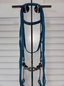 Blue Nylon Western Horse Bridle W/ New Curb Bit Chain & Split Reins - Picture 1 of 5