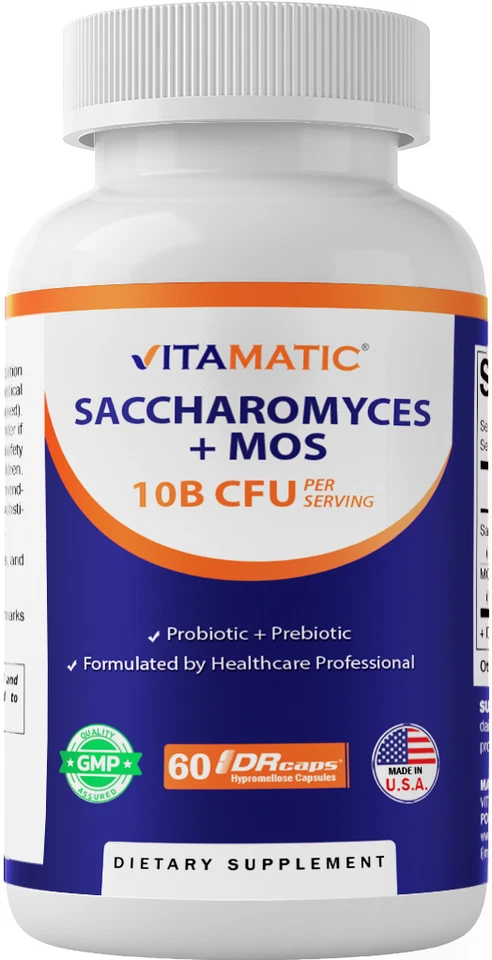 Probiótico Vitamatic Saccharomyces Boulardii 10B por porción + MOS - 60 cápsulas DR. Foto 1 de 4