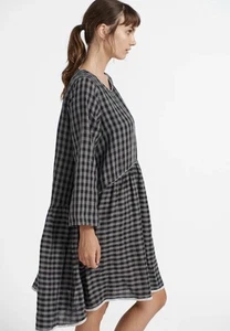 Vestido Babydoll Alessandra Talla S Gris Guinga 100% Lino Lagen Look - Imagen 1 de 10