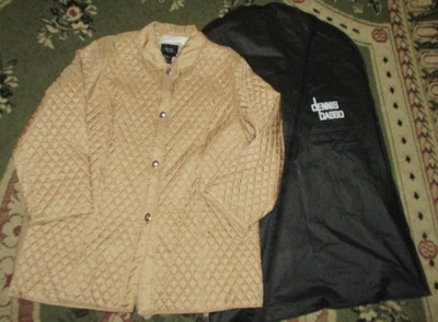 Dennis Basso 100% 真丝绗缝夹克金色 L 码带服装袋 — 第 1/4 张图片