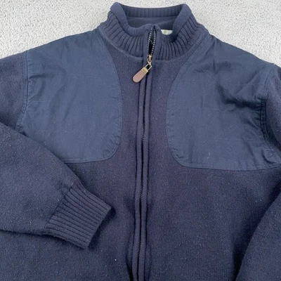 Orvis Jacket Mens Medium Blue Wool Bomber Full Zip Lined Shooting Patches - Image 1 of 4