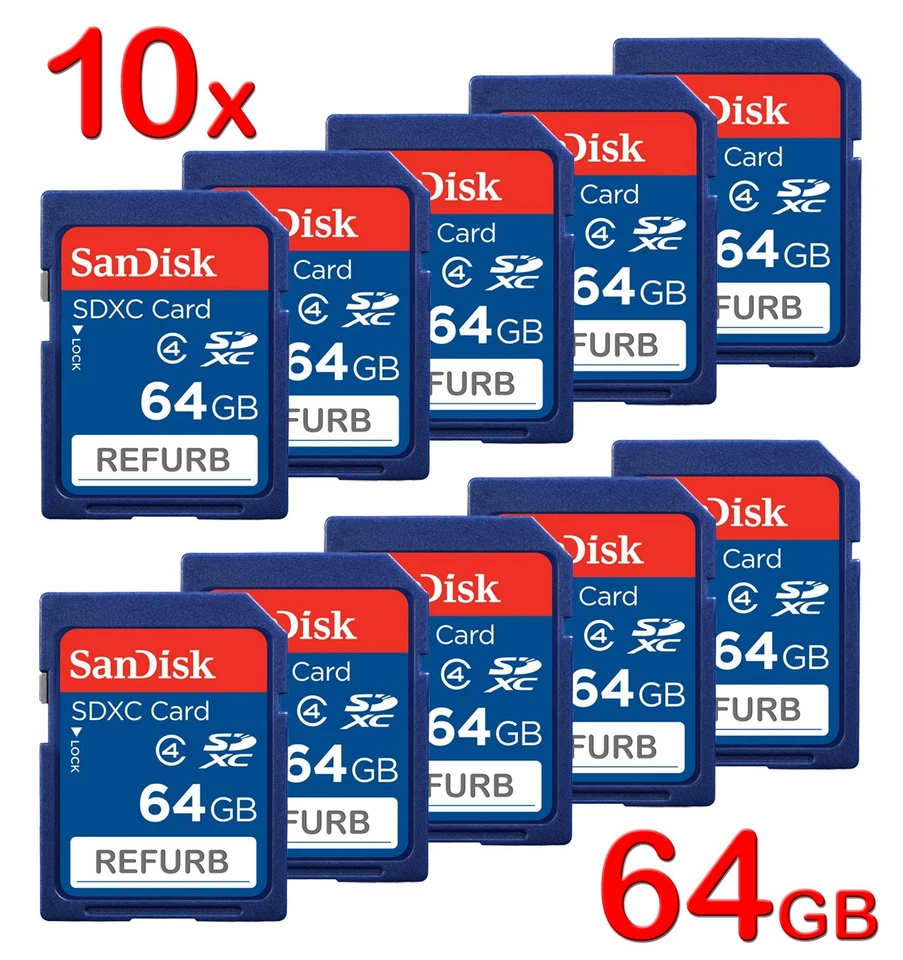 Lot 10x SanDisk 64GB SD SDXC Class 4 Flash Memory Camera Card 64 GB SDSDB-064G - Image 1 of 4