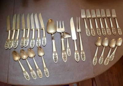 Vintage Siam Flatware Buddha Bronze Color Service For 8 + 5 Serve Piece PLS READ - Image 1 of 4