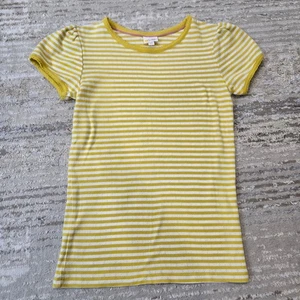 Mini Boden Short Puff Sleeve Knit T-Shirt Yellow White Stripe 11-12 - Picture 1 of 4