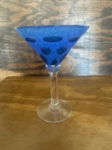 Vidrio Martini azul soplado a mano con diseño de lunares - vástago transparente - Imagen 1 de 7