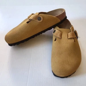 Birkenstock Boston Suede Embossed Corduroy Clog Tan Sz US 5 EU 36 Womens NWOB - Picture 1 of 7