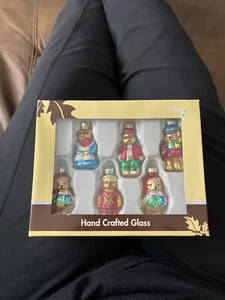 Set of 6 Blown Glass Christmas Ornaments in box 2” Tall Teddies - Picture 1 of 8