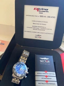 SECTOR Diving Team 1000 Chronograph Automatic Blue Dial Men's Watch Japan Rare - Picture 1 of 9
