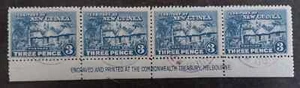 c.1925 New Guinea Commwlth Treasury Imp strip of 4x3d Native Huts Used - Picture 1 of 2