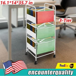 3-Tier Metal Rolling File Cart Home Office File Cart Pull-Out Filing Cabinets - Picture 1 of 12