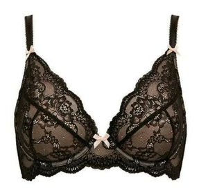 Figleaves Juliette Lace Underwired Non Padded Bra Ladies Sexy Lingerie Black