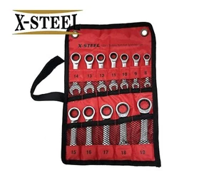 X-Steel 12pc 8-19mm Cr-V Stubby Ratchet Combination Ring Open Spanner Wrench Set - Bild 1 von 6