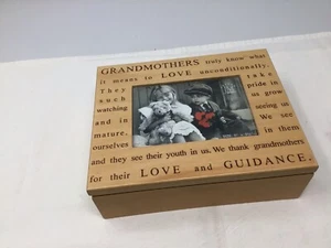Vintage "GRANDMOTHERS LOVE" Wooden Jewelry Box with Photo Insert and Mirror (D5) - Picture 1 of 6