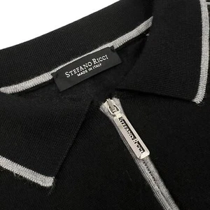 Stefano Ricci Men's Cashmere Silk Quarter Zip Polo Sweater Black XXL - Picture 1 of 10