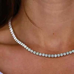 925 Sterling Silver 7CT Round Cut Lab Created Diamond Women's Tennis Necklace - Picture 1 of 7