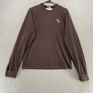 Abercrombie & Fitch Shirt Mens Large Muscle Fit Thick Y2K Preppy Brown Crew Neck - Picture 1 of 11