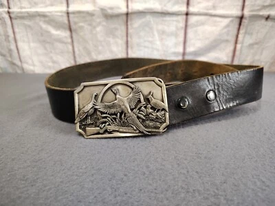 Siskiyou Buckle Co. Pheasant, Quail, Turkey Belt Buckle With Leather Belt  - Image 1 of 4