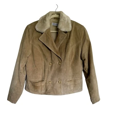 Chaqueta de cuero para mujer Marsh Landing de gamuza tostada con piel sintética talla mediana Foto 1 de 4