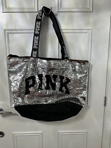 Victorias Secret PINK Tote Two Way Gold Silver Sequins Shopper Shoulder Bag New - Picture 1 of 7