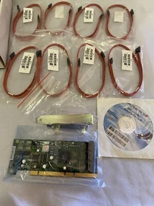 SUPERMICRO AOC-SAT2-MV8 8-PORT SATA CARD w SATA CABLES AND DRIVER CD Low Profile - Picture 1 of 8
