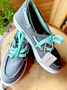 Converse Junior Mädchen Sea Star Bootsschuhe Größe 2 grau & aquamarin neu mit Etikett - Bild 1 von 6