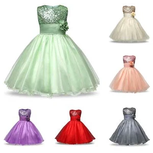 Paillette Girls Princess Dress Party Wedding Pageant Formal Lace Tutu Dresses - Picture 1 of 8