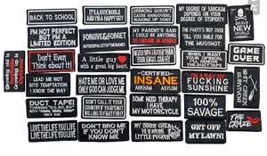 MESSAGE Famous Popular Embroidered Iron Sew On Patch message badge Biker Dress - Foto 1 di 52