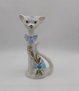 Milceram's große blaue Blumen Keramik Katzenvase Made in Italy - Bild 1 von 8
