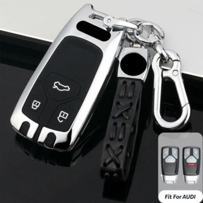 For AUDI Q7 TTS R8 A4L A3 S5 S7 TT Zinc Alloy Car Key Shell Fob Case Cover Chain - Image 1 of 4
