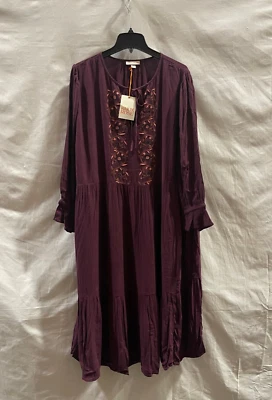 Womens Plus Size Long Sleeve Embroidered A-Line Dress - Knox Rose Plum Purple 3X - Image 1 of 4