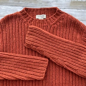 J. Crew Handknit Sweater Large Tall Orange Chunky Lambswool Blend Preppy - Picture 1 of 10