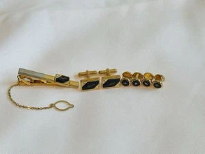 Juego de gemelos vintage firmados cocodrilo 24KGF clip de corbata gemelos agujero de botón - Imagen 1 de 9