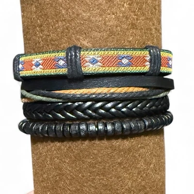 Juego de 4 Brazaletes Boho Mixtos - Ajustable Apilable Negro Multicolor Foto 1 de 4