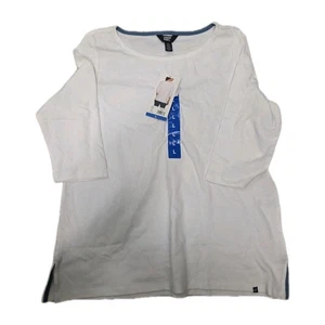 Lands' End Women's 3/4 Sleeve Boat Neck Pima Cotton Tee, White, Large - Picture 1 of 3