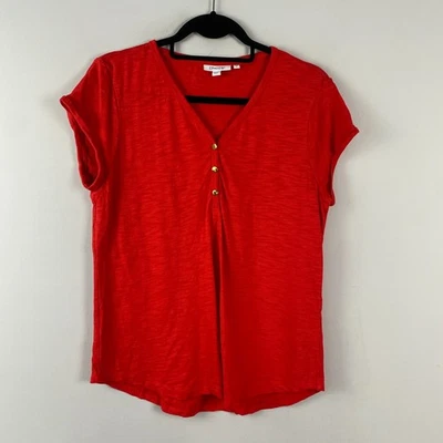Camiseta Chicos Manga Gorra Henley Talla 1 EE. UU. Mediana Slub Tejida Roja Cuello en V Foto 1 de 4